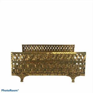 Ormolu VTG Brass Basket Woven Pattern Tissue Holder Great Vintage Condition